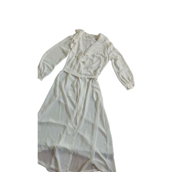 90’ Vintage Victoria's Secret Night Robe Sheer Chiffon  Lace V-neck & Cuff  Size - Picture 1 of 9